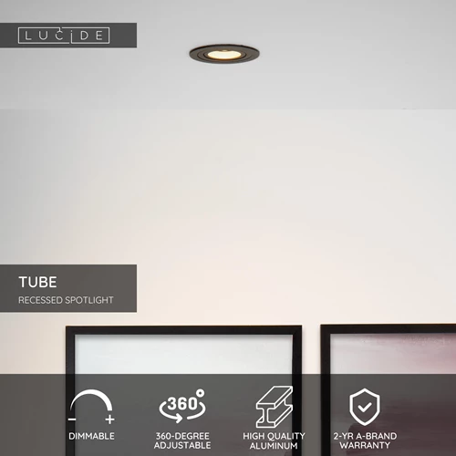 Lucide TUBE - Recessed spotlight - Ø 9,2 cm - 1xGU10 - Black - USP